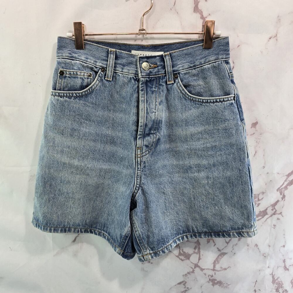 Topshop Shorts Womens 26 2 Denim Jean Light Wash High Rise 90s Mid Thigh 5 Inch